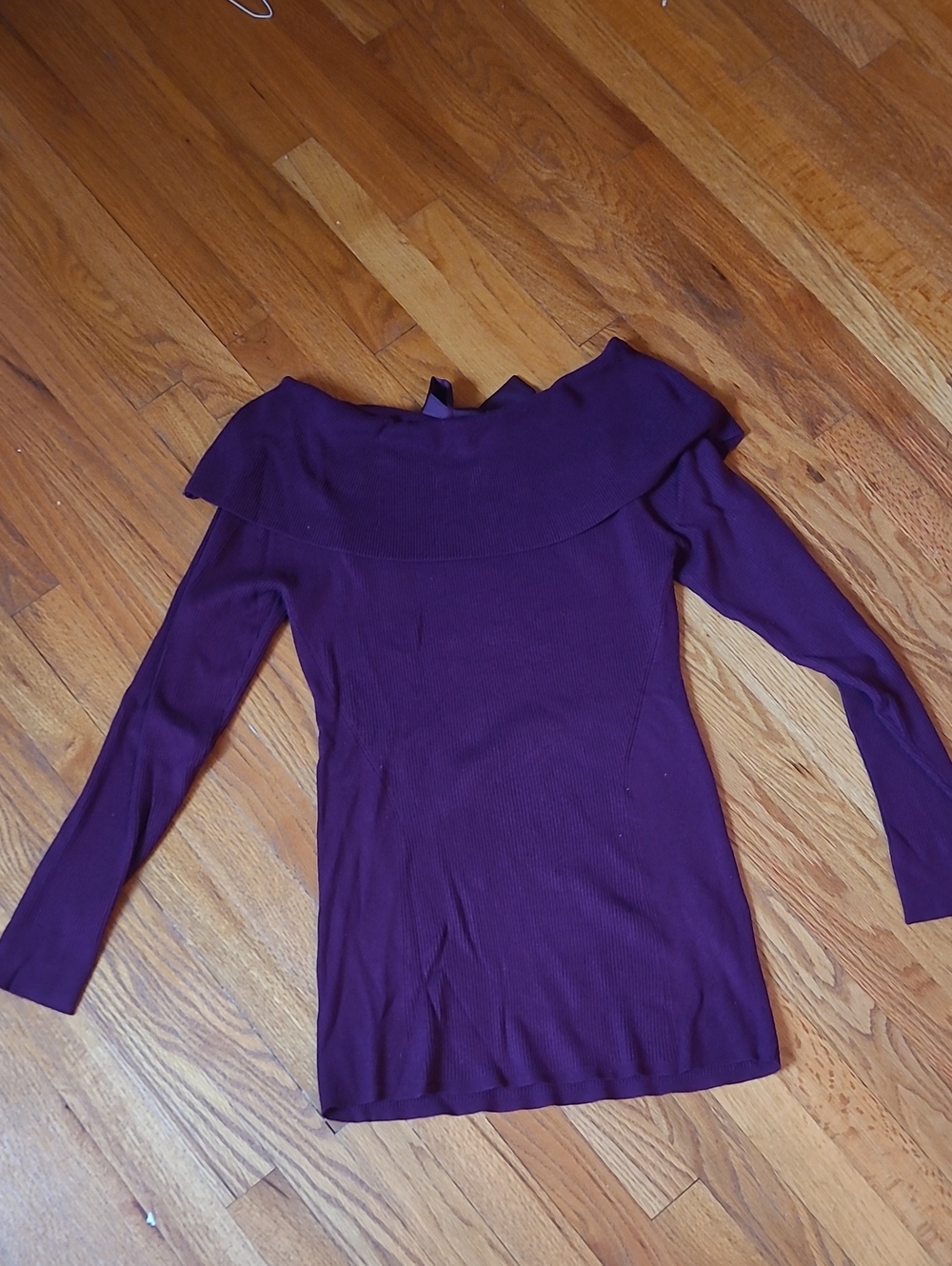 White House Black Market Plum Off-the-Shoulder Ribbed Sweater